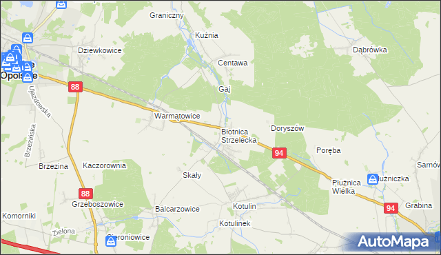 mapa Błotnica Strzelecka, Błotnica Strzelecka na mapie Targeo