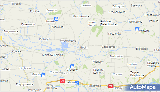 mapa Bobin gmina Proszowice, Bobin gmina Proszowice na mapie Targeo