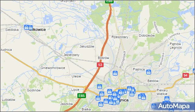 mapa Bobrów gmina Miłkowice, Bobrów gmina Miłkowice na mapie Targeo