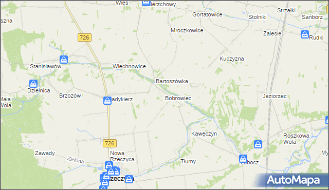 mapa Bobrowiec gmina Rzeczyca, Bobrowiec gmina Rzeczyca na mapie Targeo