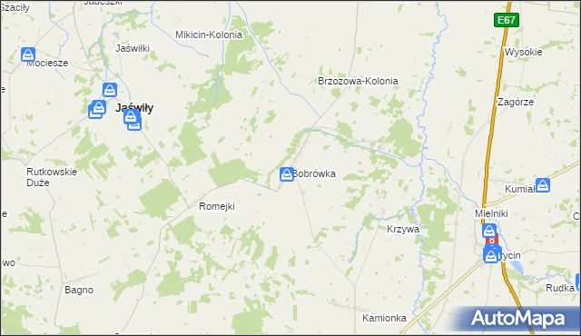 mapa Bobrówka gmina Jaświły, Bobrówka gmina Jaświły na mapie Targeo