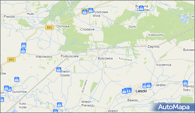 mapa Bobrówka gmina Laszki, Bobrówka gmina Laszki na mapie Targeo