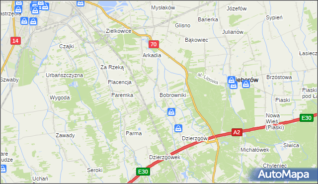 mapa Bobrowniki gmina Nieborów, Bobrowniki gmina Nieborów na mapie Targeo