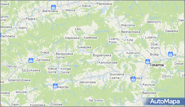 mapa Bogdanówka gmina Tokarnia, Bogdanówka gmina Tokarnia na mapie Targeo