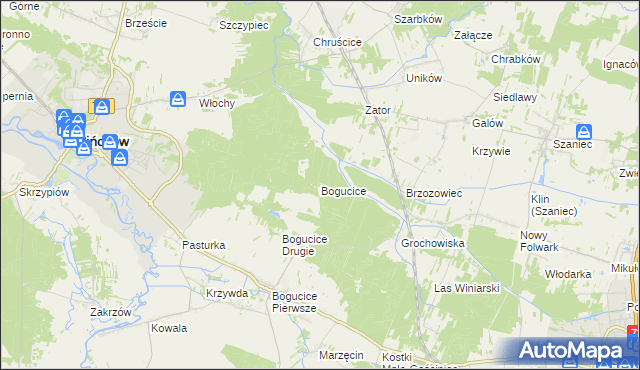 mapa Bogucice gmina Pińczów, Bogucice gmina Pińczów na mapie Targeo