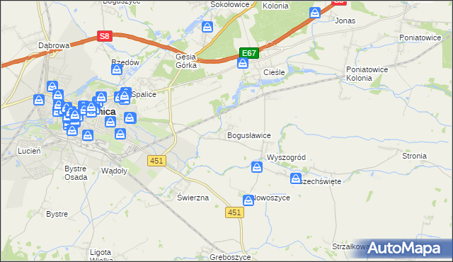 mapa Bogusławice gmina Oleśnica, Bogusławice gmina Oleśnica na mapie Targeo