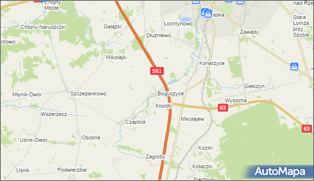 mapa Boguszyce gmina Łomża, Boguszyce gmina Łomża na mapie Targeo