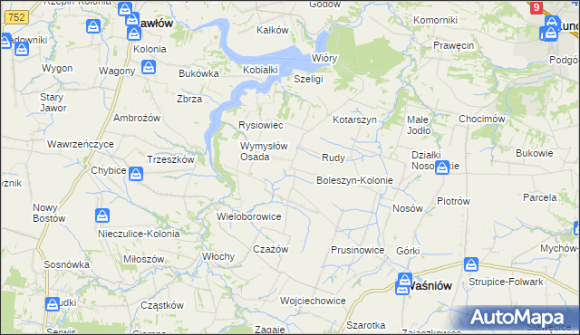 mapa Boleszyn gmina Waśniów, Boleszyn gmina Waśniów na mapie Targeo