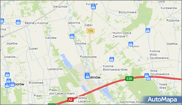 mapa Bolimowska Wieś, Bolimowska Wieś na mapie Targeo