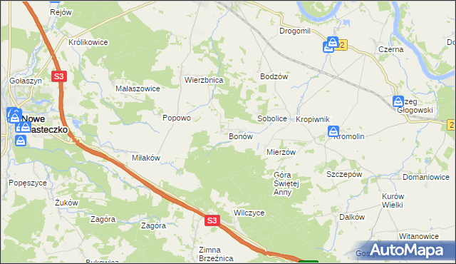 mapa Bonów gmina Bytom Odrzański, Bonów gmina Bytom Odrzański na mapie Targeo