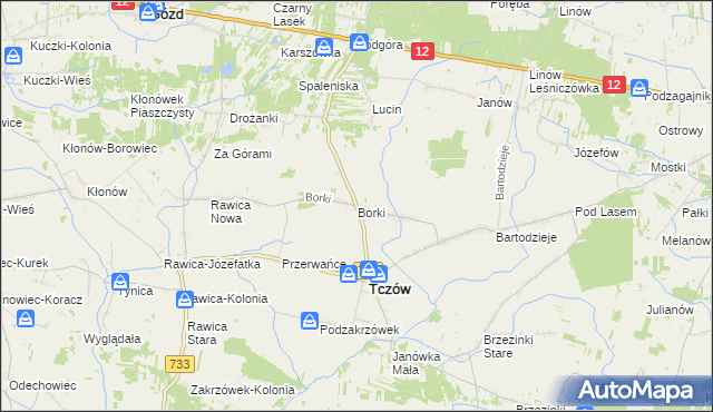 mapa Borki gmina Tczów, Borki gmina Tczów na mapie Targeo