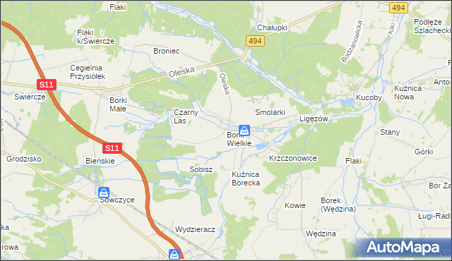 mapa Borki Wielkie gmina Olesno, Borki Wielkie gmina Olesno na mapie Targeo