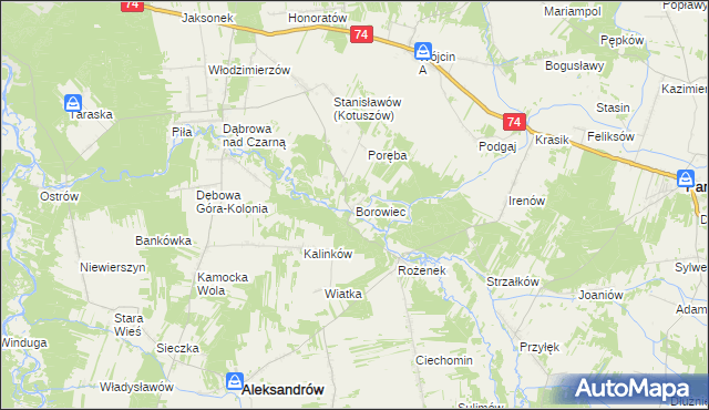 mapa Borowiec gmina Aleksandrów, Borowiec gmina Aleksandrów na mapie Targeo