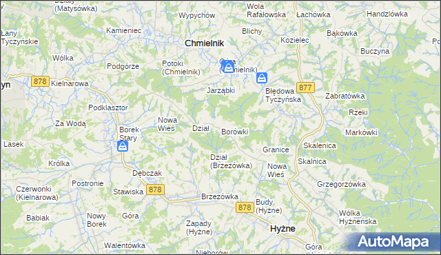mapa Borówki gmina Chmielnik, Borówki gmina Chmielnik na mapie Targeo