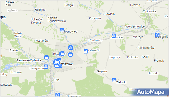 mapa Borszowice gmina Sędziszów, Borszowice gmina Sędziszów na mapie Targeo