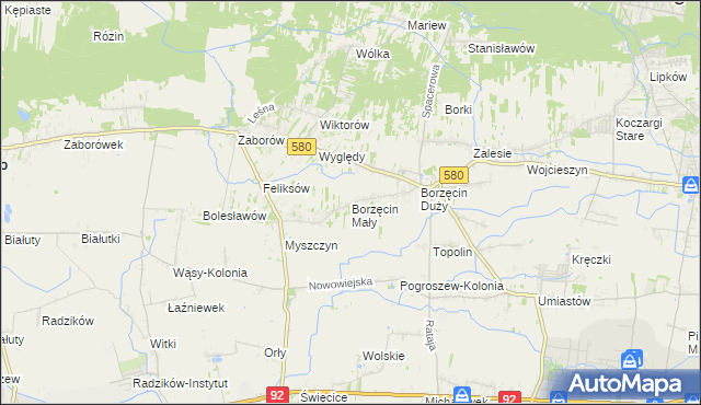 mapa Borzęcin Mały, Borzęcin Mały na mapie Targeo