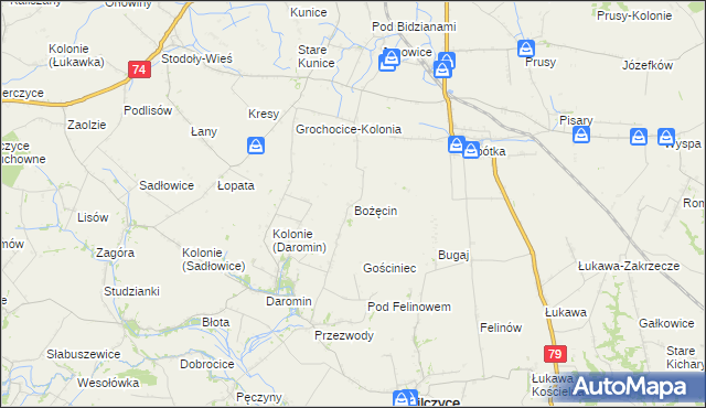 mapa Bożęcin gmina Wilczyce, Bożęcin gmina Wilczyce na mapie Targeo