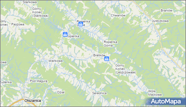 mapa Brelików, Brelików na mapie Targeo