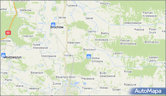 mapa Brochocin gmina Brochów, Brochocin gmina Brochów na mapie Targeo