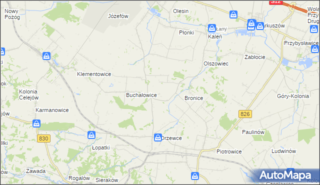 mapa Bronice-Kolonia, Bronice-Kolonia na mapie Targeo