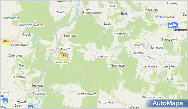 mapa Broników gmina Wierzchlas, Broników gmina Wierzchlas na mapie Targeo