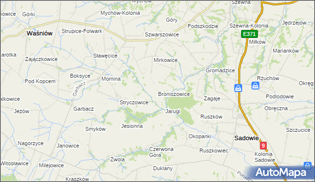 mapa Broniszowice gmina Bodzechów, Broniszowice gmina Bodzechów na mapie Targeo