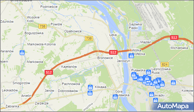 mapa Bronowice gmina Puławy, Bronowice gmina Puławy na mapie Targeo