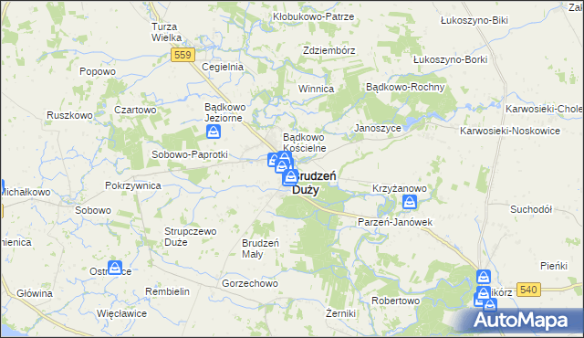 mapa Brudzeń Duży, Brudzeń Duży na mapie Targeo