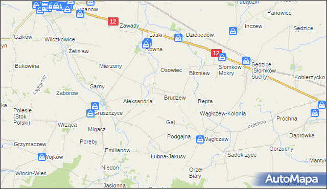 mapa Brudzew gmina Błaszki, Brudzew gmina Błaszki na mapie Targeo