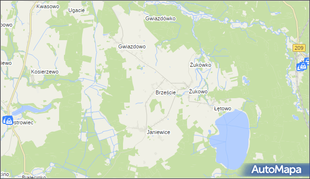 mapa Brzeście gmina Sławno, Brzeście gmina Sławno na mapie Targeo