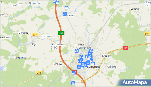 mapa Brzezie k. Sulechowa, Brzezie k. Sulechowa na mapie Targeo