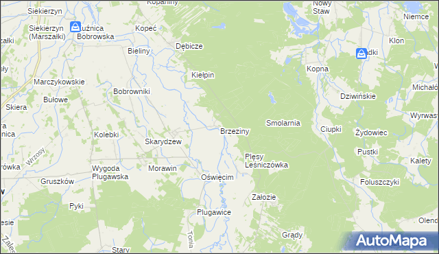 mapa Brzeziny gmina Galewice, Brzeziny gmina Galewice na mapie Targeo
