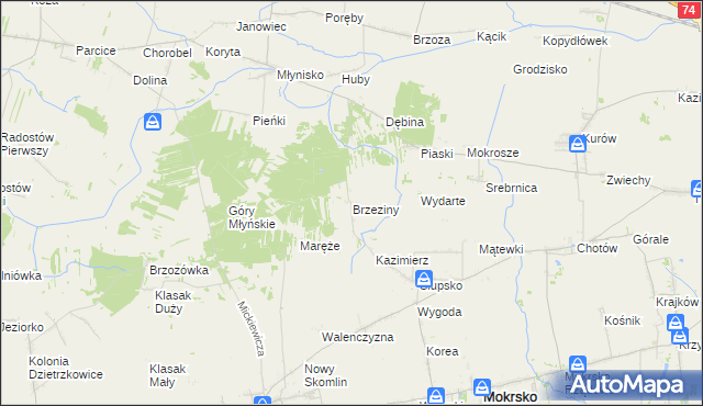 mapa Brzeziny gmina Skomlin, Brzeziny gmina Skomlin na mapie Targeo