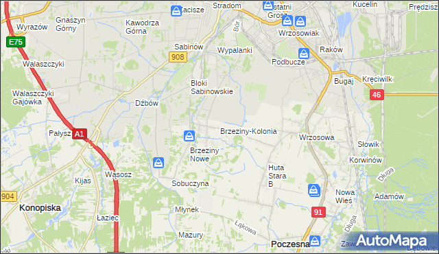 mapa Brzeziny-Kolonia, Brzeziny-Kolonia na mapie Targeo