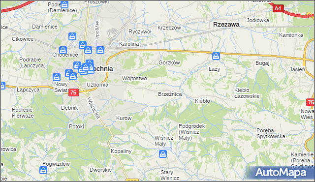 mapa Brzeźnica gmina Bochnia, Brzeźnica gmina Bochnia na mapie Targeo