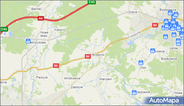 mapa Brzeźnik gmina Bolesławiec, Brzeźnik gmina Bolesławiec na mapie Targeo