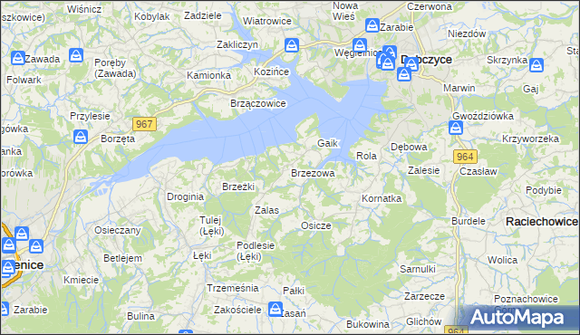 mapa Brzezowa gmina Dobczyce, Brzezowa gmina Dobczyce na mapie Targeo