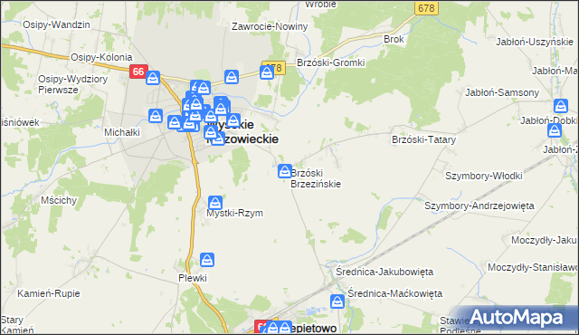 mapa Brzóski Brzezińskie, Brzóski Brzezińskie na mapie Targeo