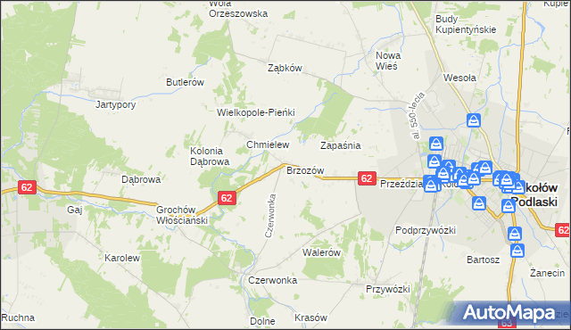 mapa Brzozów gmina Sokołów Podlaski, Brzozów gmina Sokołów Podlaski na mapie Targeo