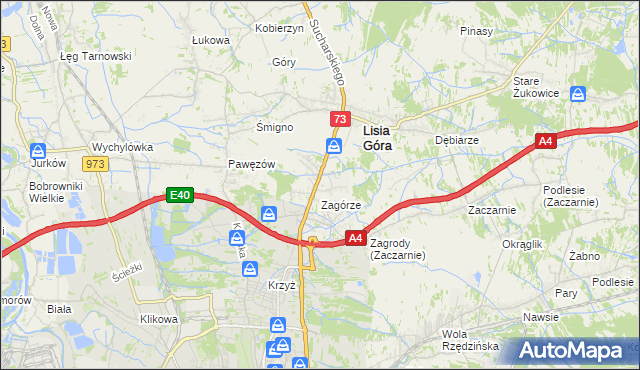 mapa Brzozówka gmina Lisia Góra, Brzozówka gmina Lisia Góra na mapie Targeo