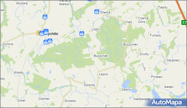 mapa Buczyniec gmina Rychliki, Buczyniec gmina Rychliki na mapie Targeo