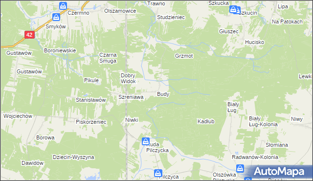 mapa Budy gmina Fałków, Budy gmina Fałków na mapie Targeo