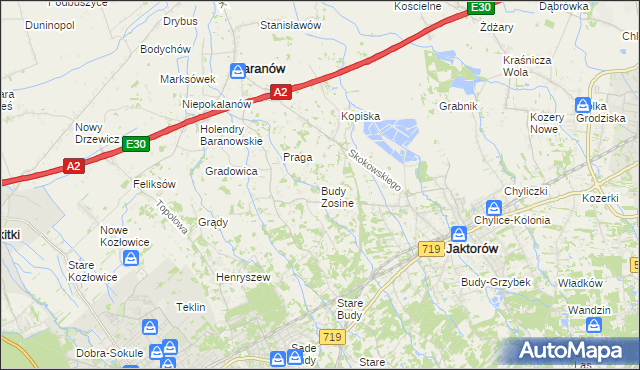 mapa Budy Zosine, Budy Zosine na mapie Targeo