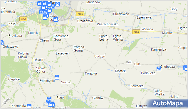 mapa Budzyń gmina Wolbrom, Budzyń gmina Wolbrom na mapie Targeo