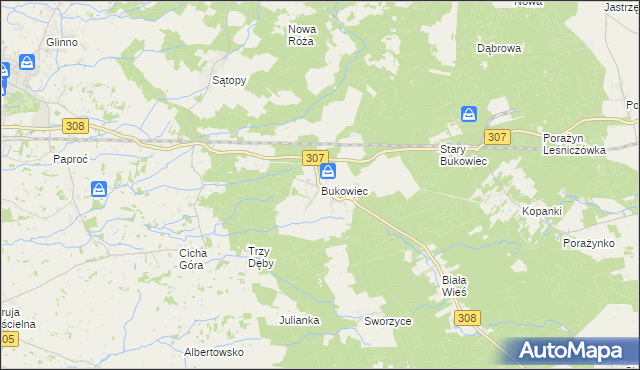 mapa Bukowiec gmina Nowy Tomyśl, Bukowiec gmina Nowy Tomyśl na mapie Targeo