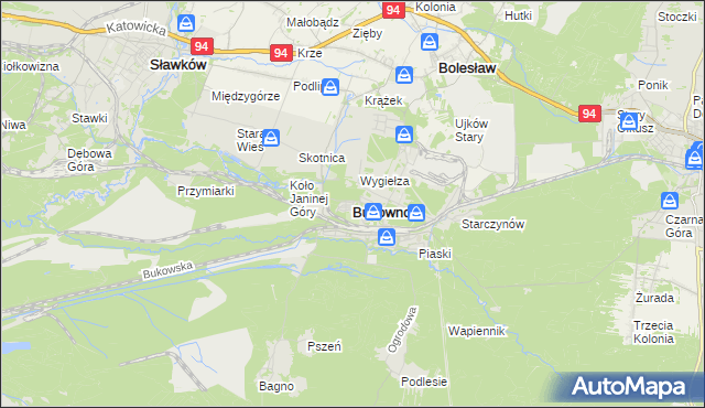 mapa Bukowno powiat olkuski, Bukowno powiat olkuski na mapie Targeo