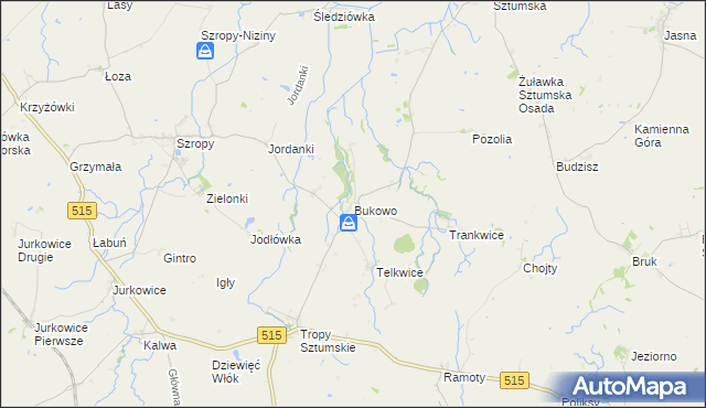 mapa Bukowo gmina Stary Targ, Bukowo gmina Stary Targ na mapie Targeo