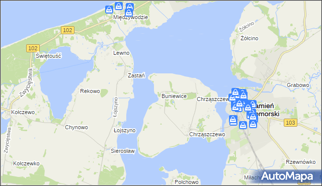 mapa Buniewice, Buniewice na mapie Targeo