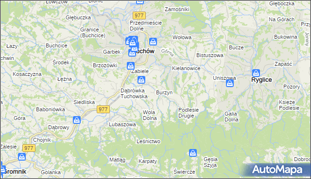 mapa Burzyn gmina Tuchów, Burzyn gmina Tuchów na mapie Targeo