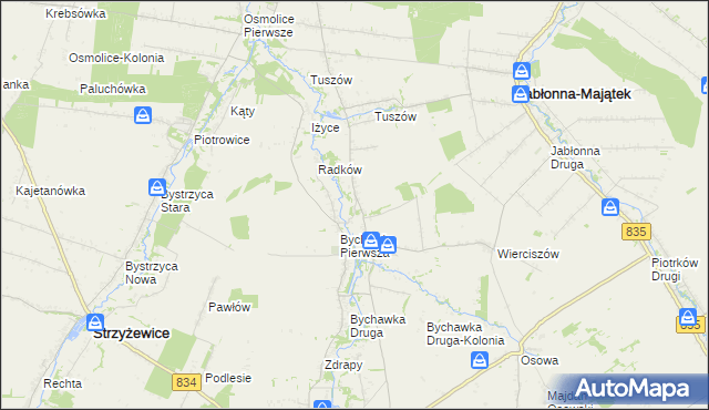 mapa Bychawka Trzecia, Bychawka Trzecia na mapie Targeo